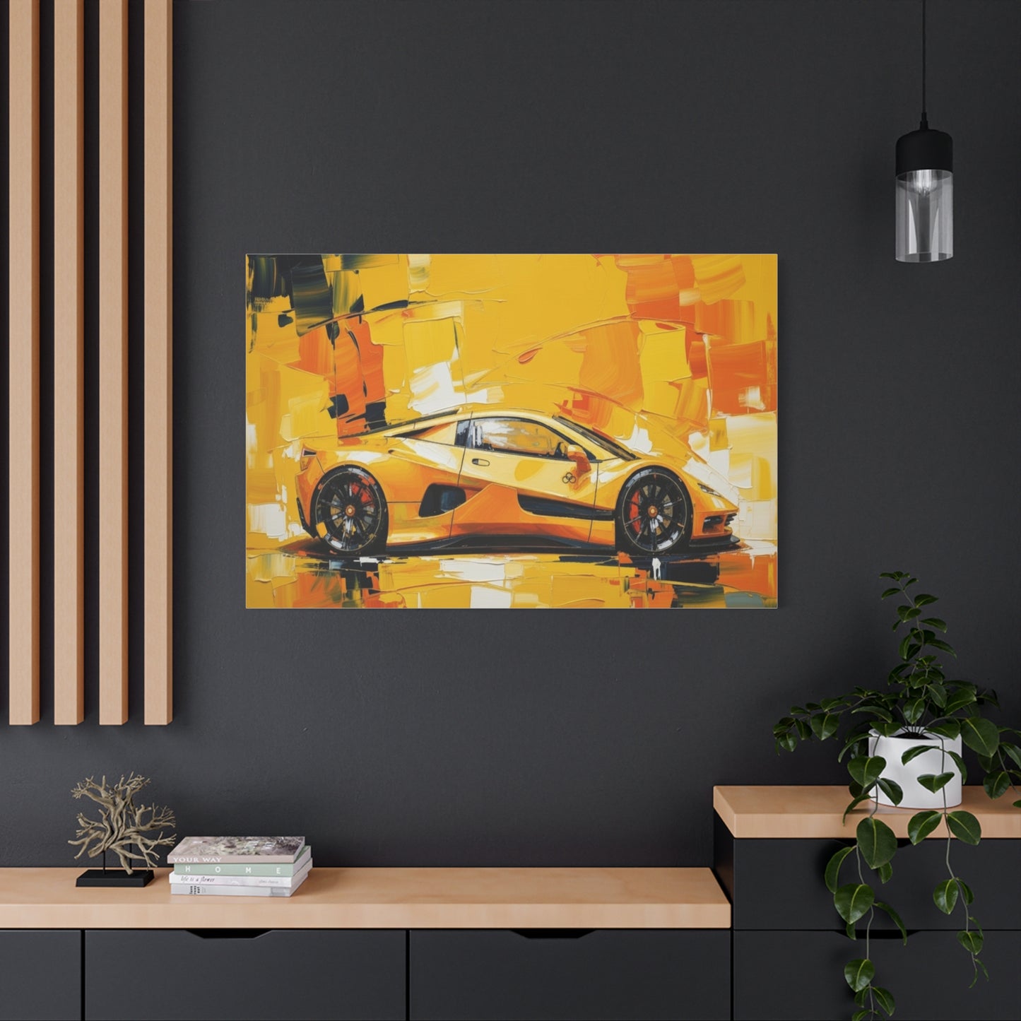 Yellow Sports Car Abstract Canvas Art - Matte Stretched Wall Print