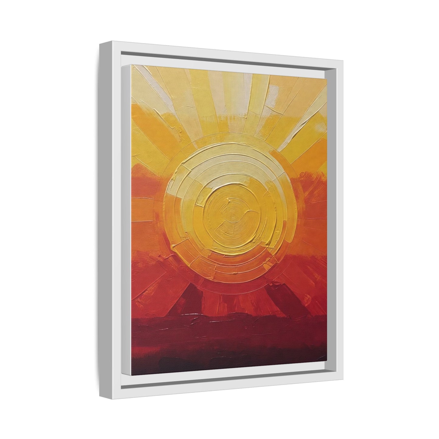 Sunburst Abstract Framed Canvas Art — Matte Multi‑Color Wall Print