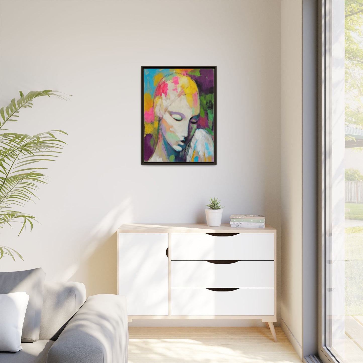 Framed Matte Canvas Art - Colorful Abstract Portrait