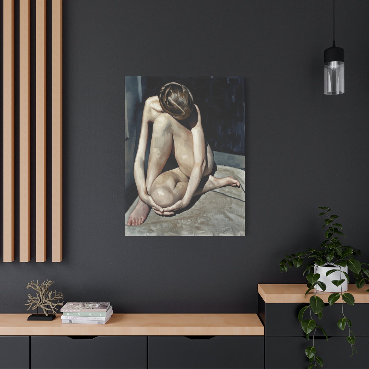 Figurative Nude Art Canvas Print — Contemplative Female Figure Matte Stretched