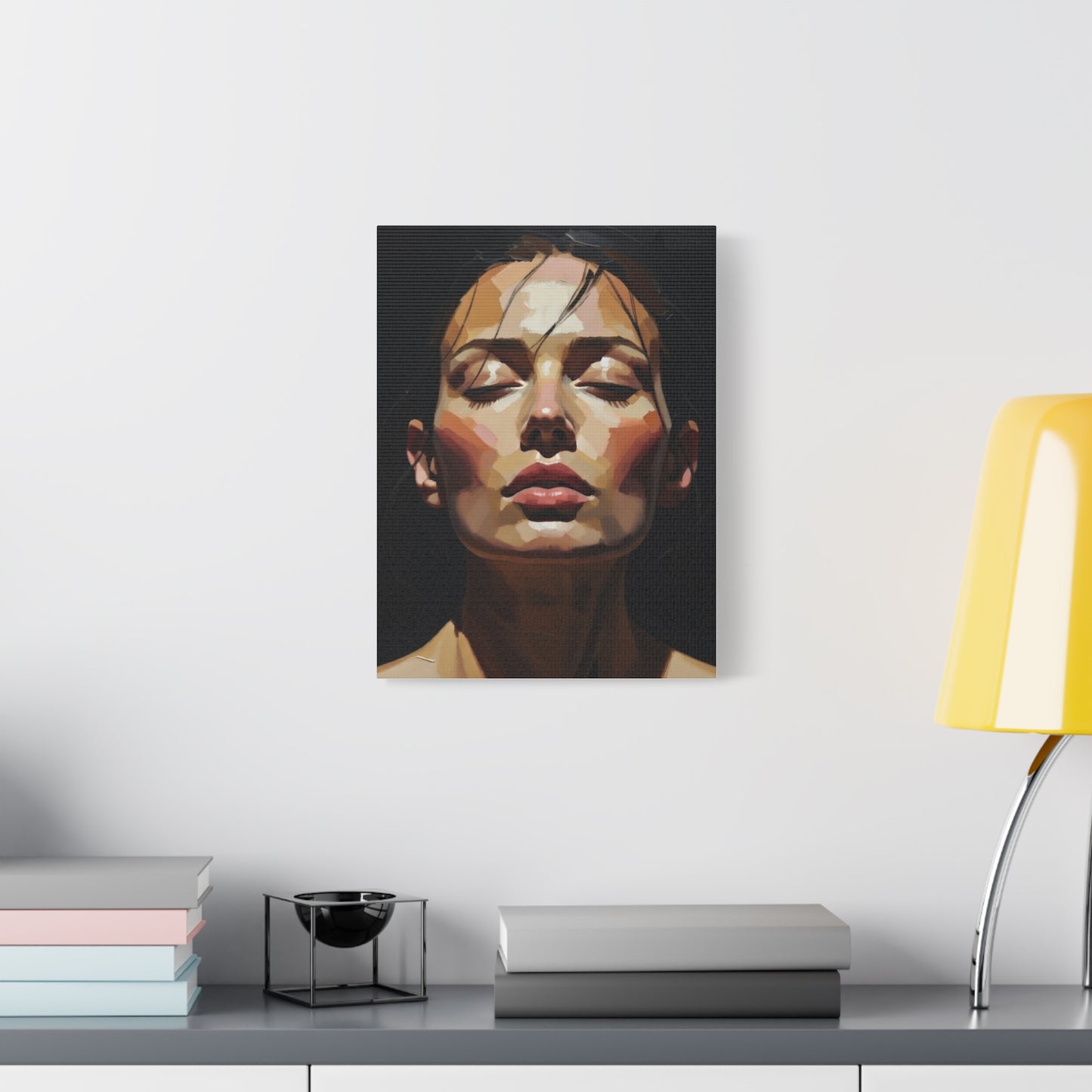 Contemporary Portrait Canvas Print — Meditative Woman Matte Stretched Wall Art