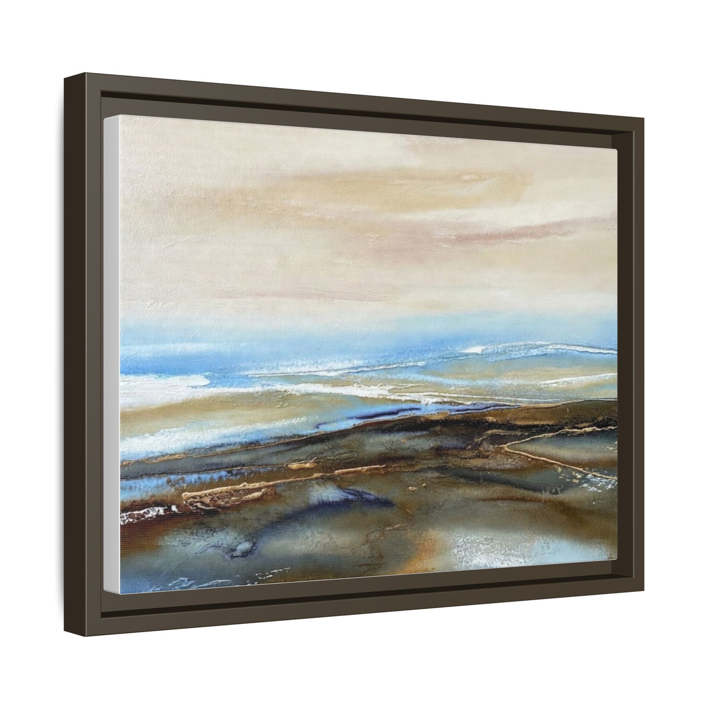 Framed Abstract Seascape Matte Canvas — Coastal Blue & Earth Tone Wall Art
