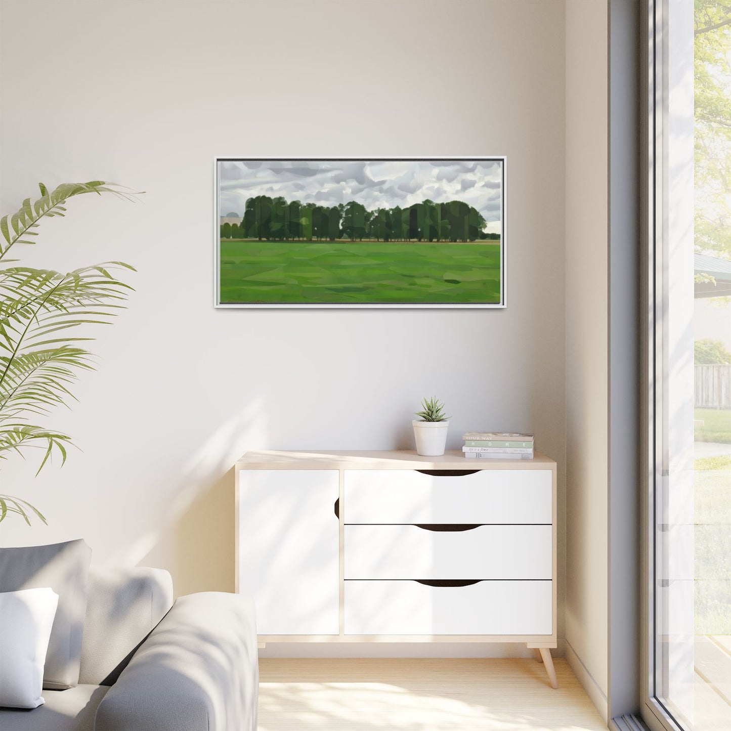 Framed Matte Canvas Print — Minimalist Green Landscape Art