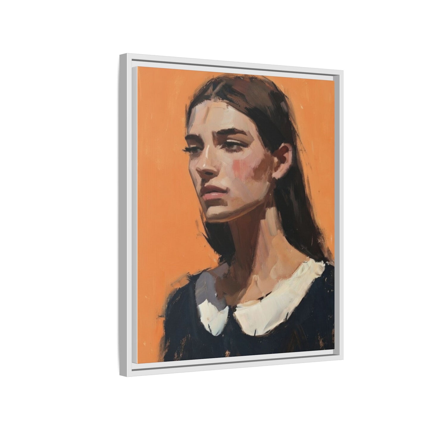 Framed Matte Canvas Portrait Art — Modern Figurative Painting on Orange