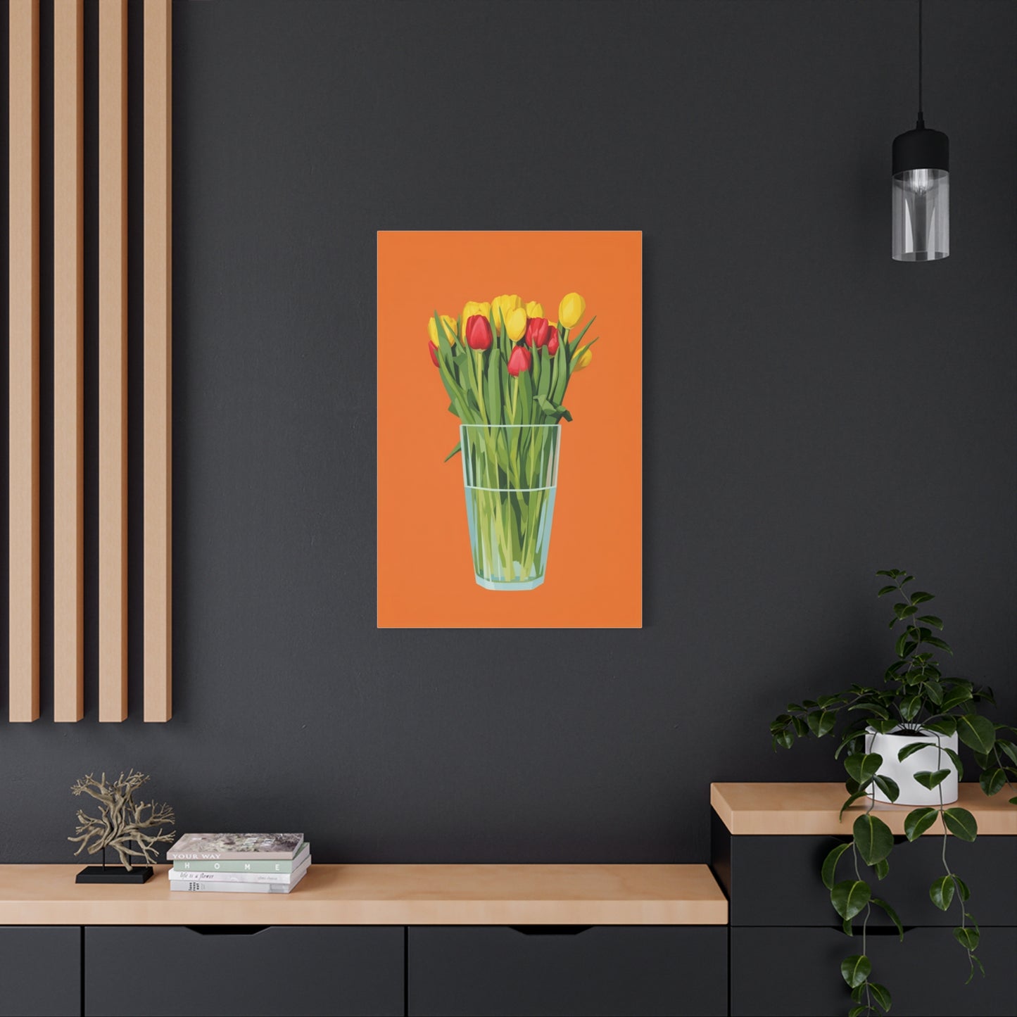 Tulip Bouquet Canvas Wall Art – Glass Vase on Orange