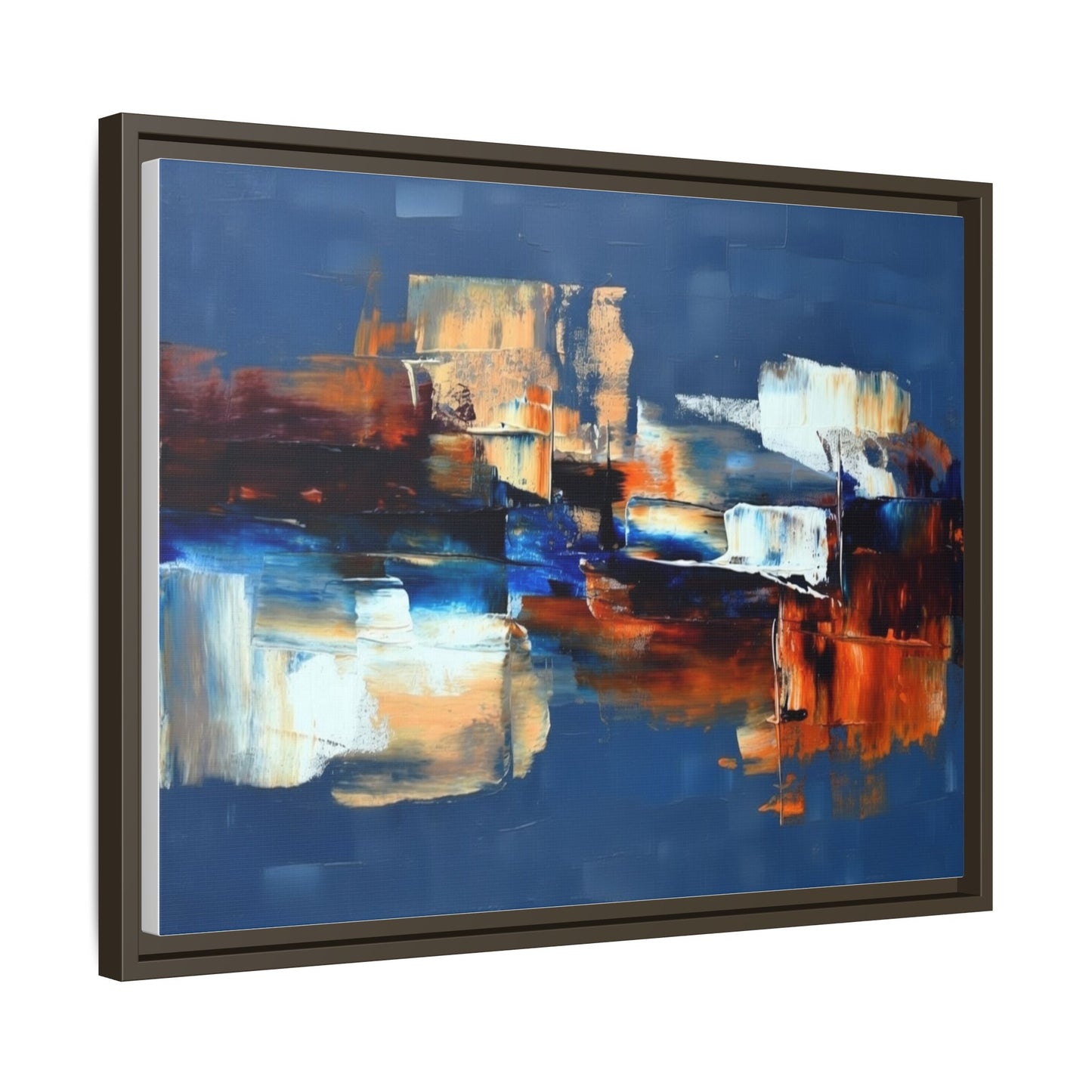 Abstract Blue & Rust Framed Canvas Art — Modern Matte Wall Painting