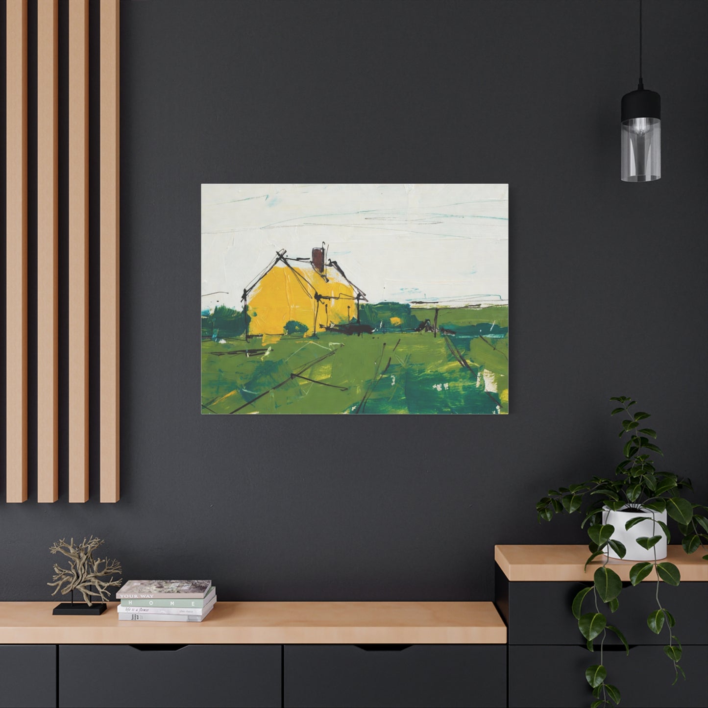 Yellow Cottage Landscape Canvas - Matte Stretched Wall Art