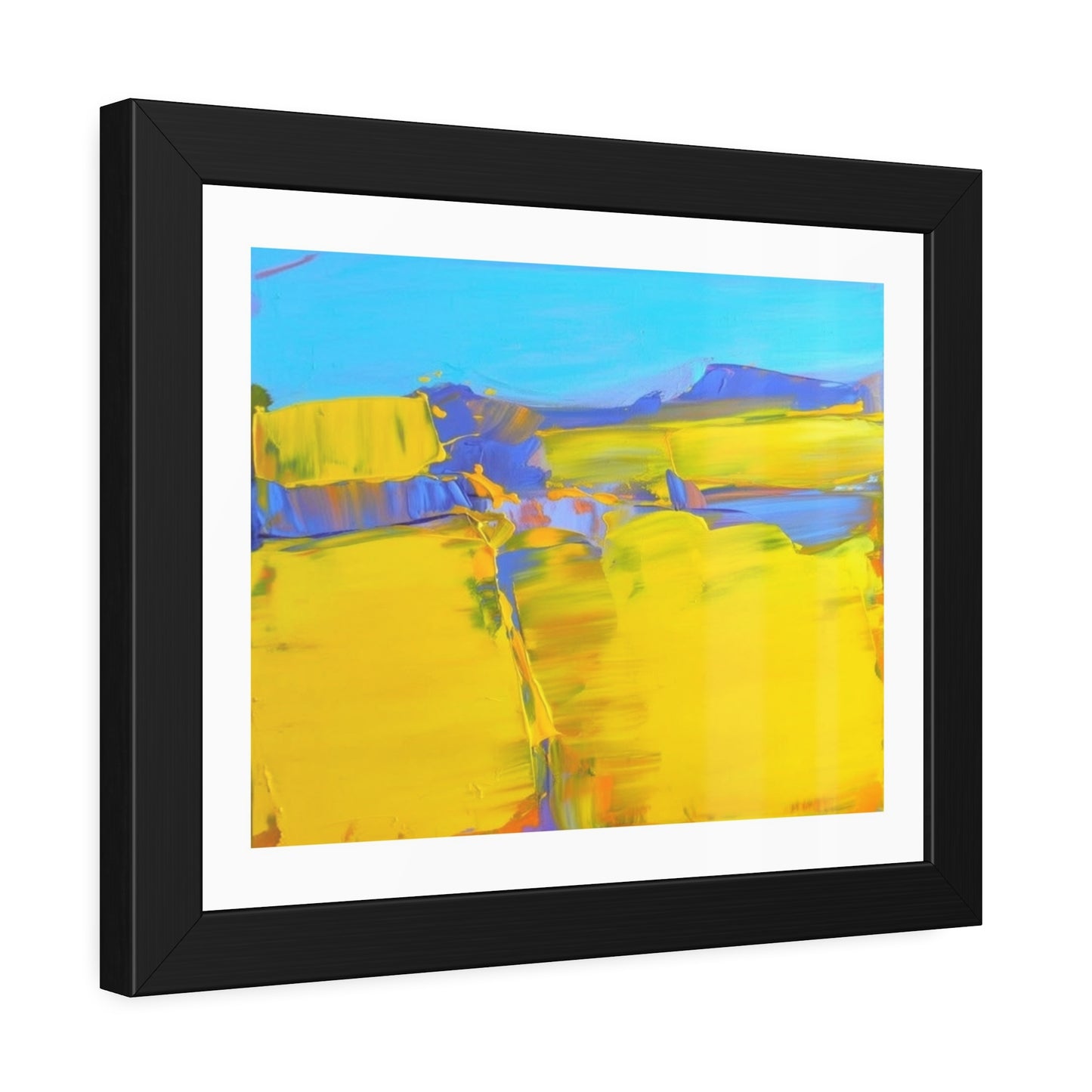 Abstract Sunshine Landscape Framed Poster  Bright Yellow Blue Modern Wall Art