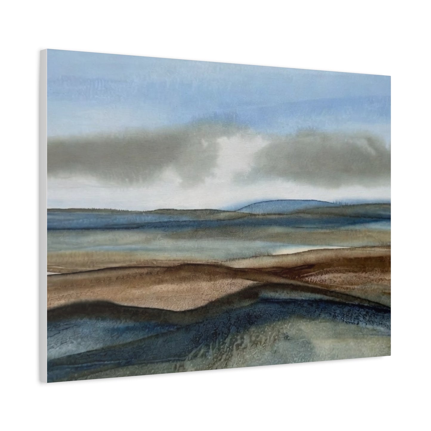 Coastal Mist Matte Canvas Print — Serene Blue-Brown Landscape Wall Art
