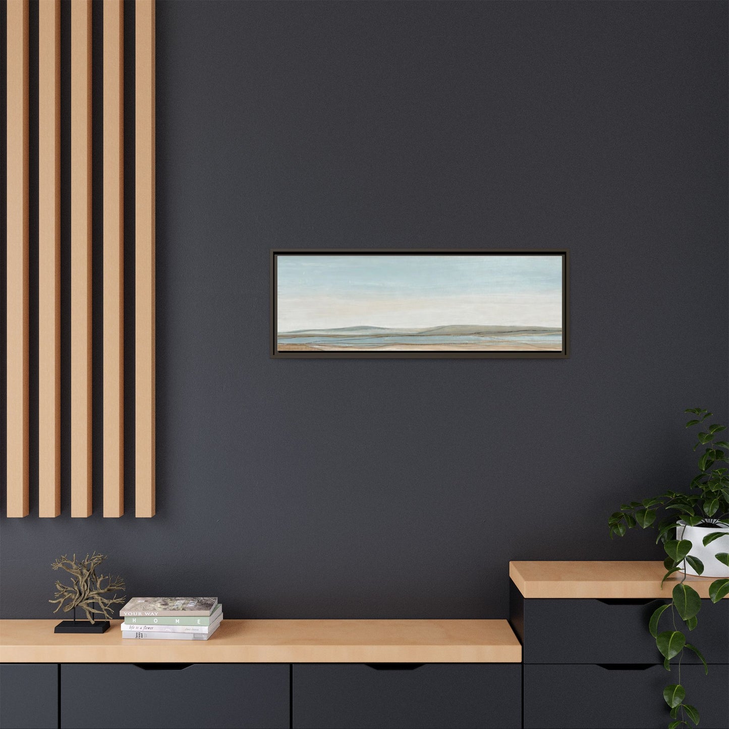 Framed Abstract Landscape Matte Canvas — Serene Coastal Horizon Wall Art