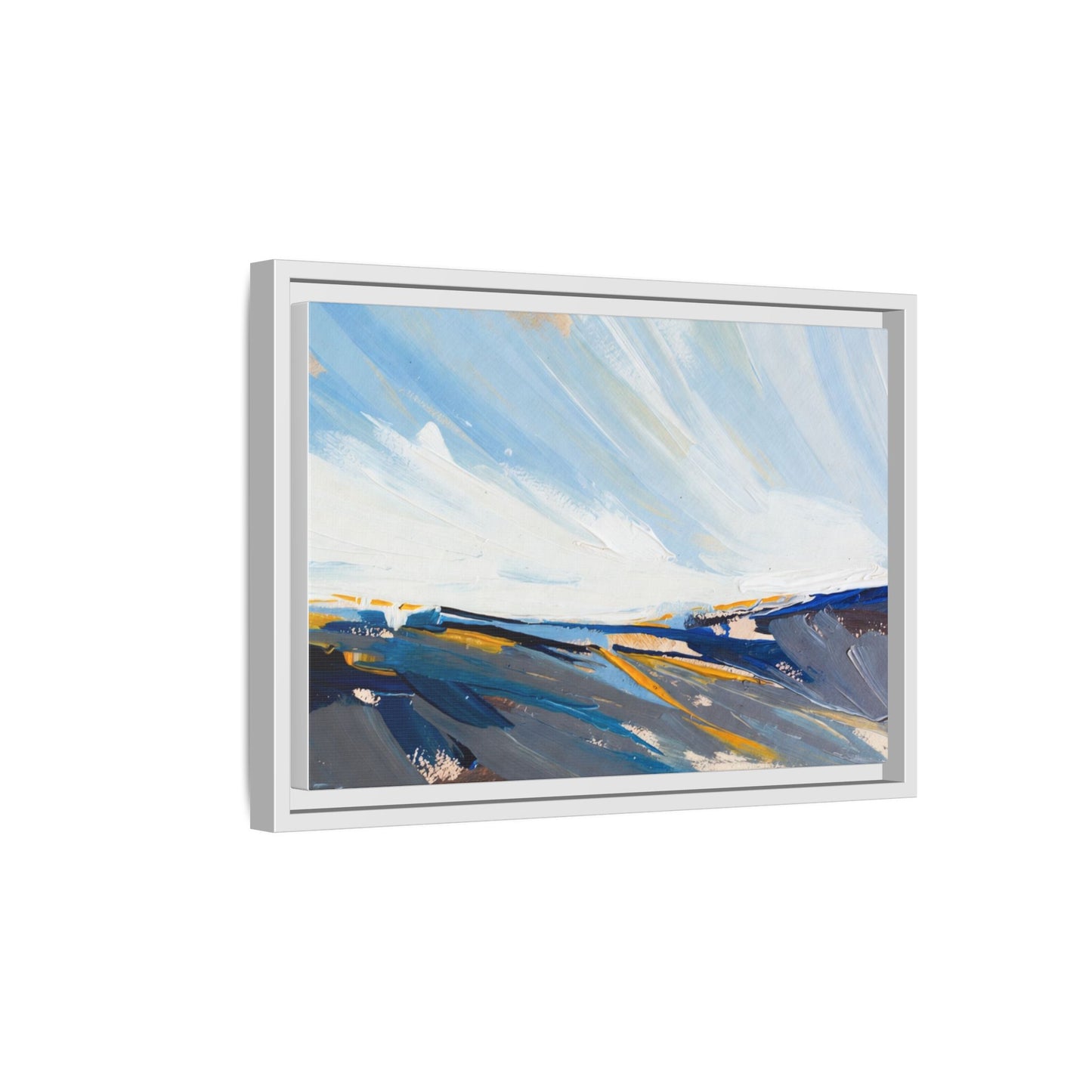 Framed Abstract Seascape Canvas Print — Matte Multi‑Color Wall Art