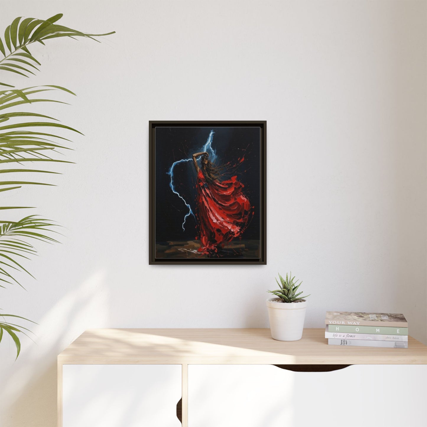 Framed Matte Canvas Print — Red Dancer Lightning Art