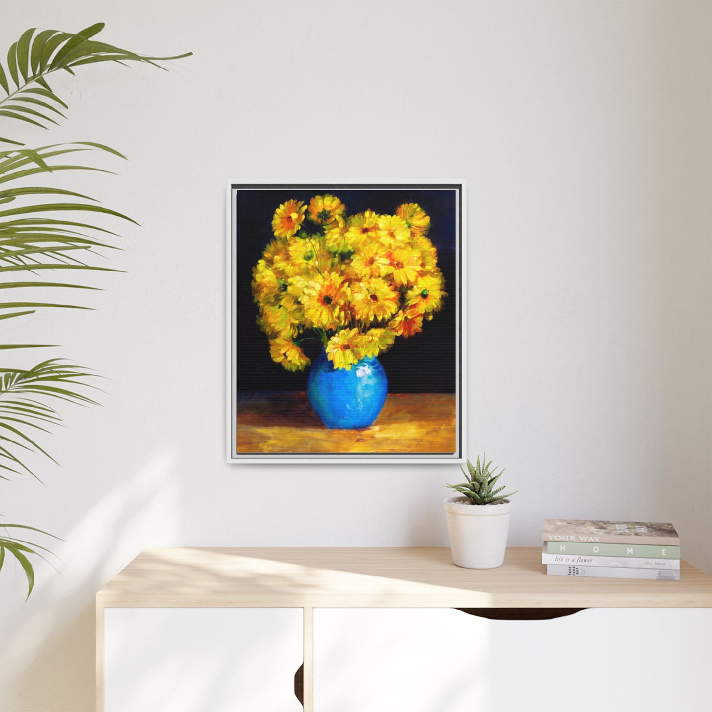 Yellow Daisy Bouquet Matte Canvas Framed Wall Art