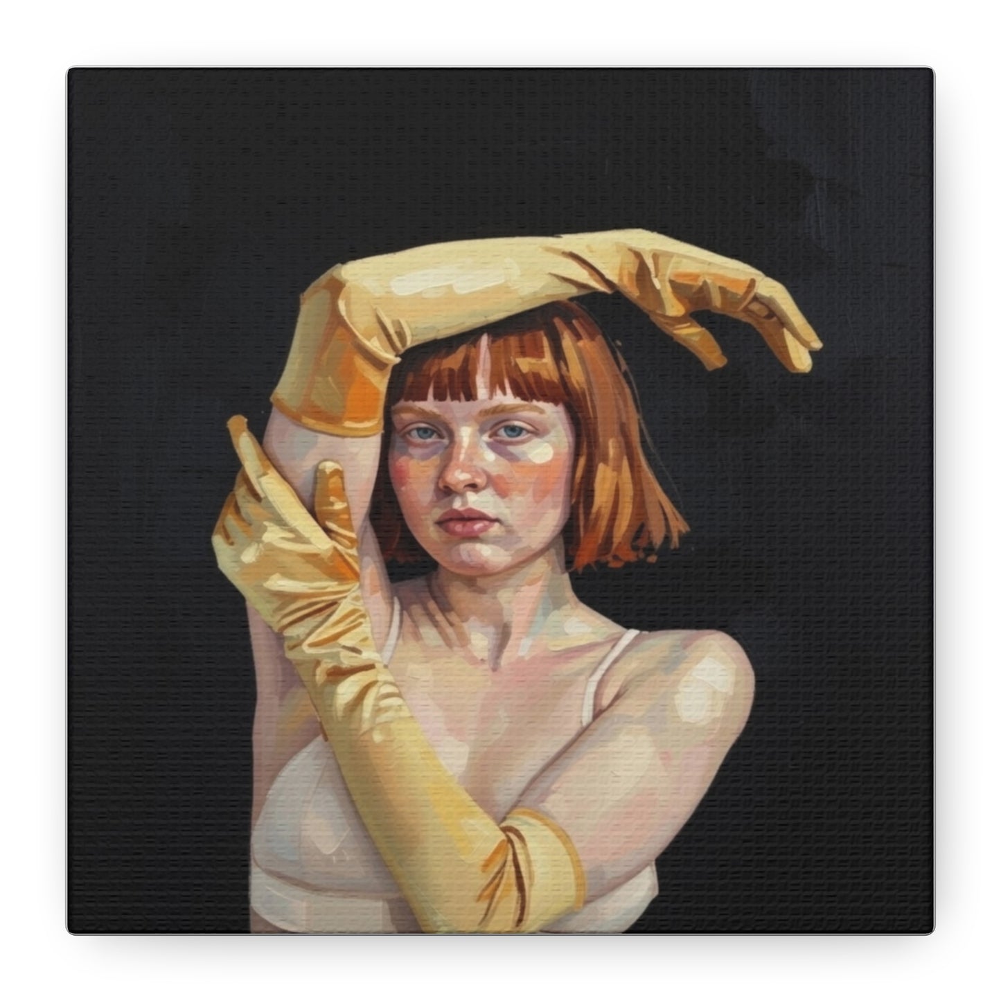 Contemporary Portrait Canvas — Redhead in Yellow Gloves Matte Stretched Art