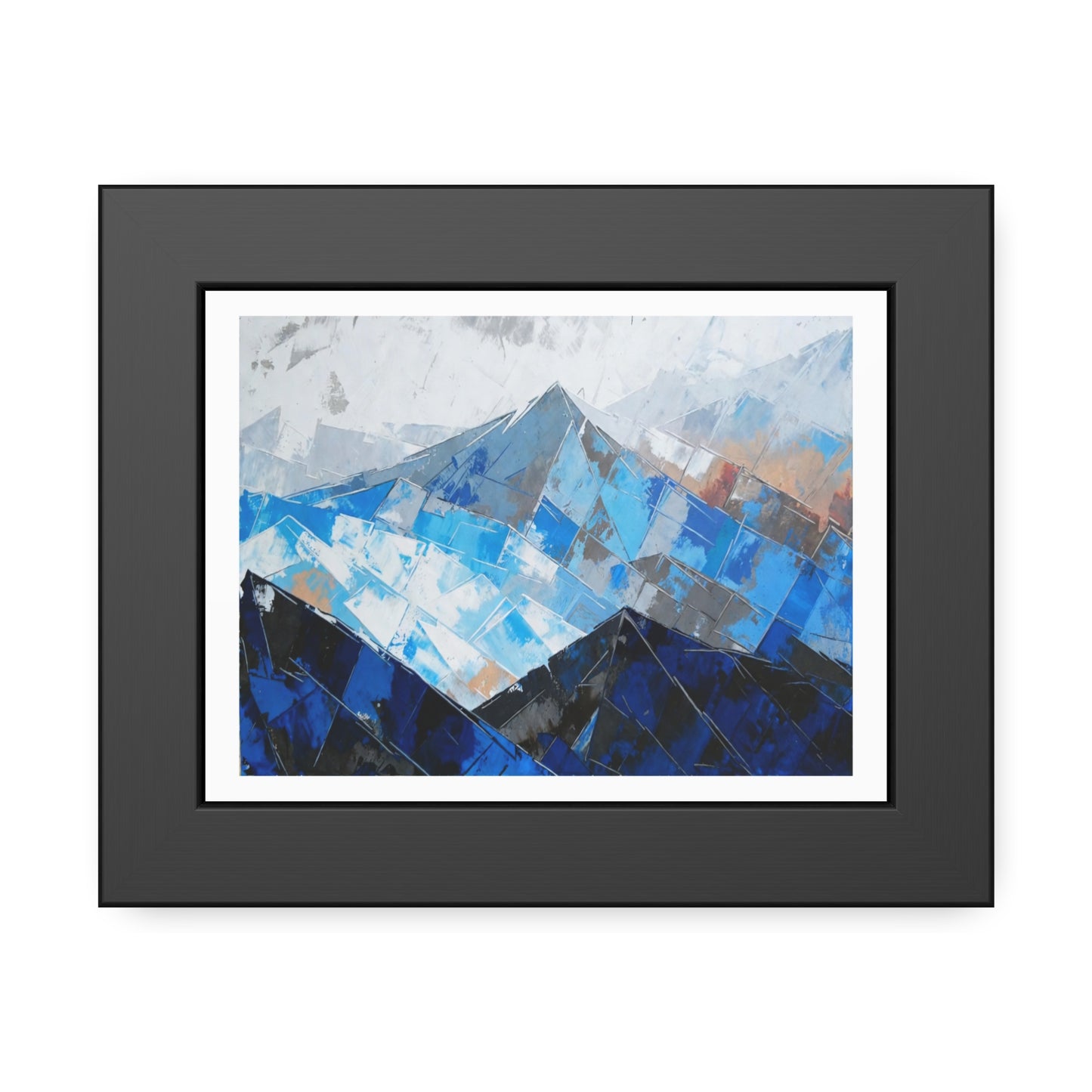 Framed Mountain Art Print — Blue Abstract Landscape Poster