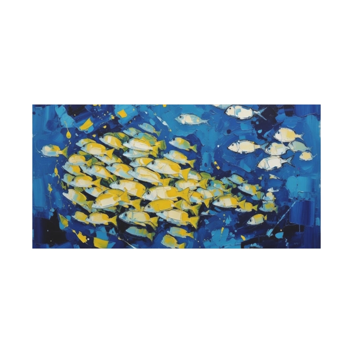 Canvas Wall Art - Blue School of Fish Matte Stretched Canvas