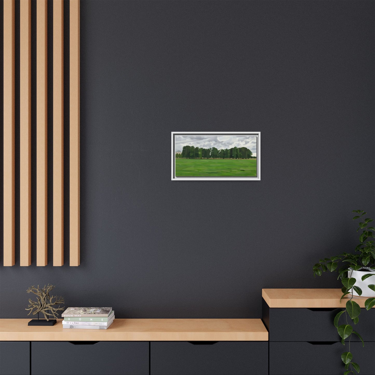 Framed Matte Canvas Print — Minimalist Green Landscape Art