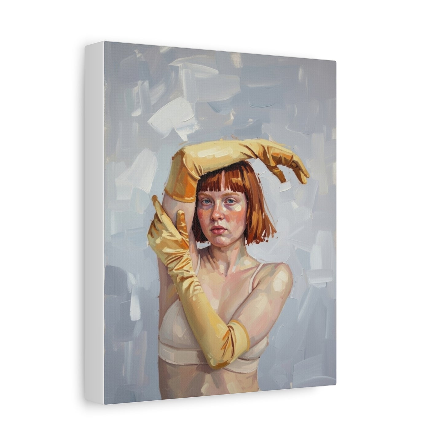 Portrait Canvas Print — Redheaded Woman with Yellow Gloves, Matte Stretched Art