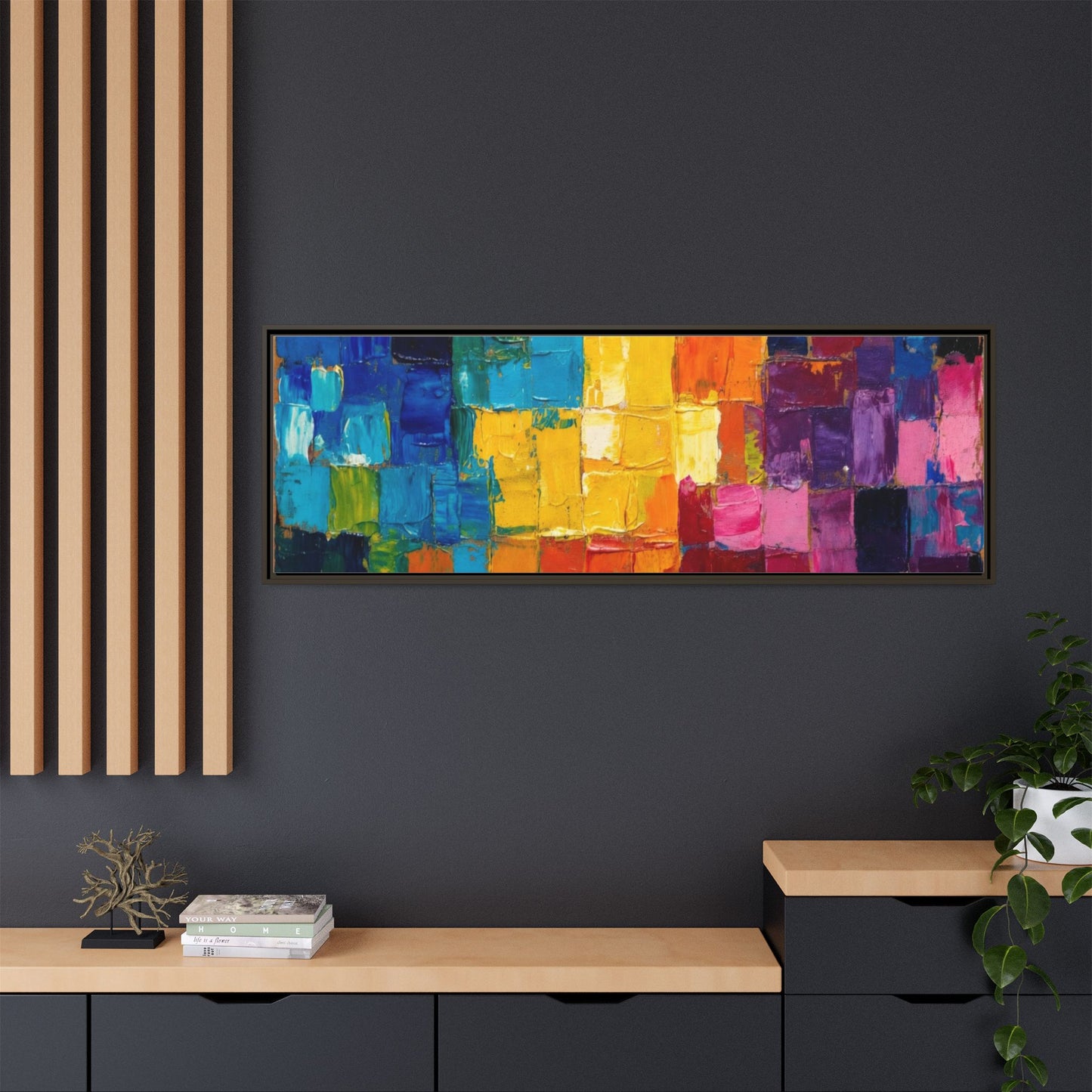 Abstract Rainbow Mosaic Framed Canvas Print — Colorful Modern Wall Art