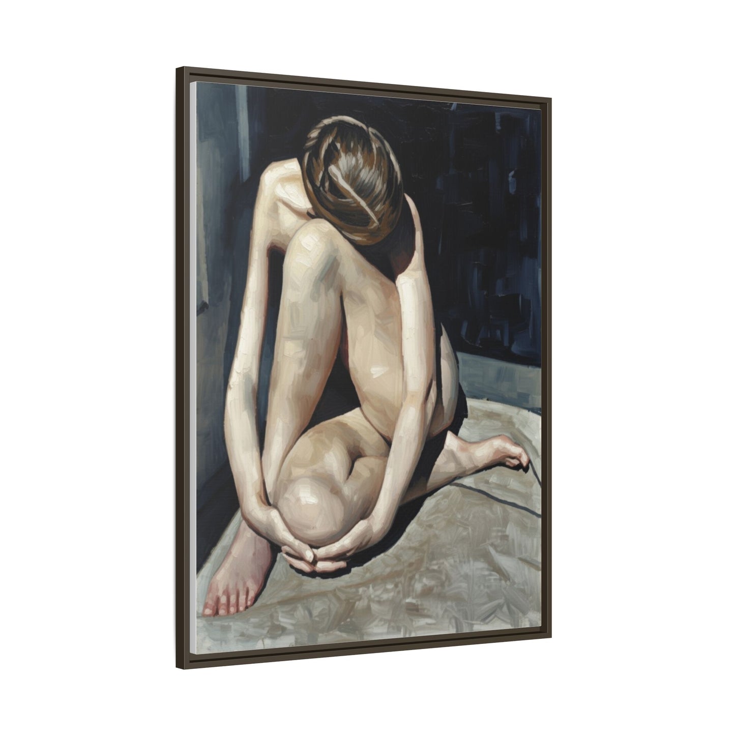 Framed Matte Canvas Print Contemplative Nude Figure Art