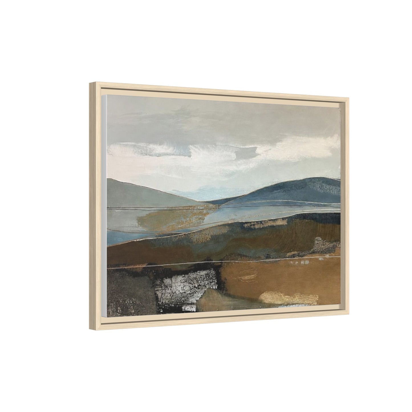 Framed Matte Canvas Landscape Art - Serene Abstract Hills in Blue & Earth Tones