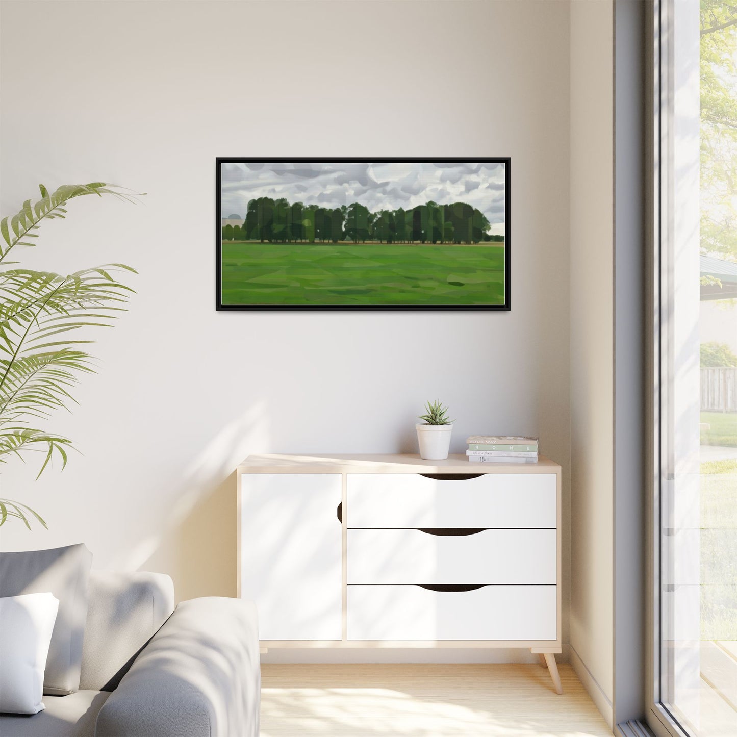 Framed Matte Canvas Print — Minimalist Green Landscape Art