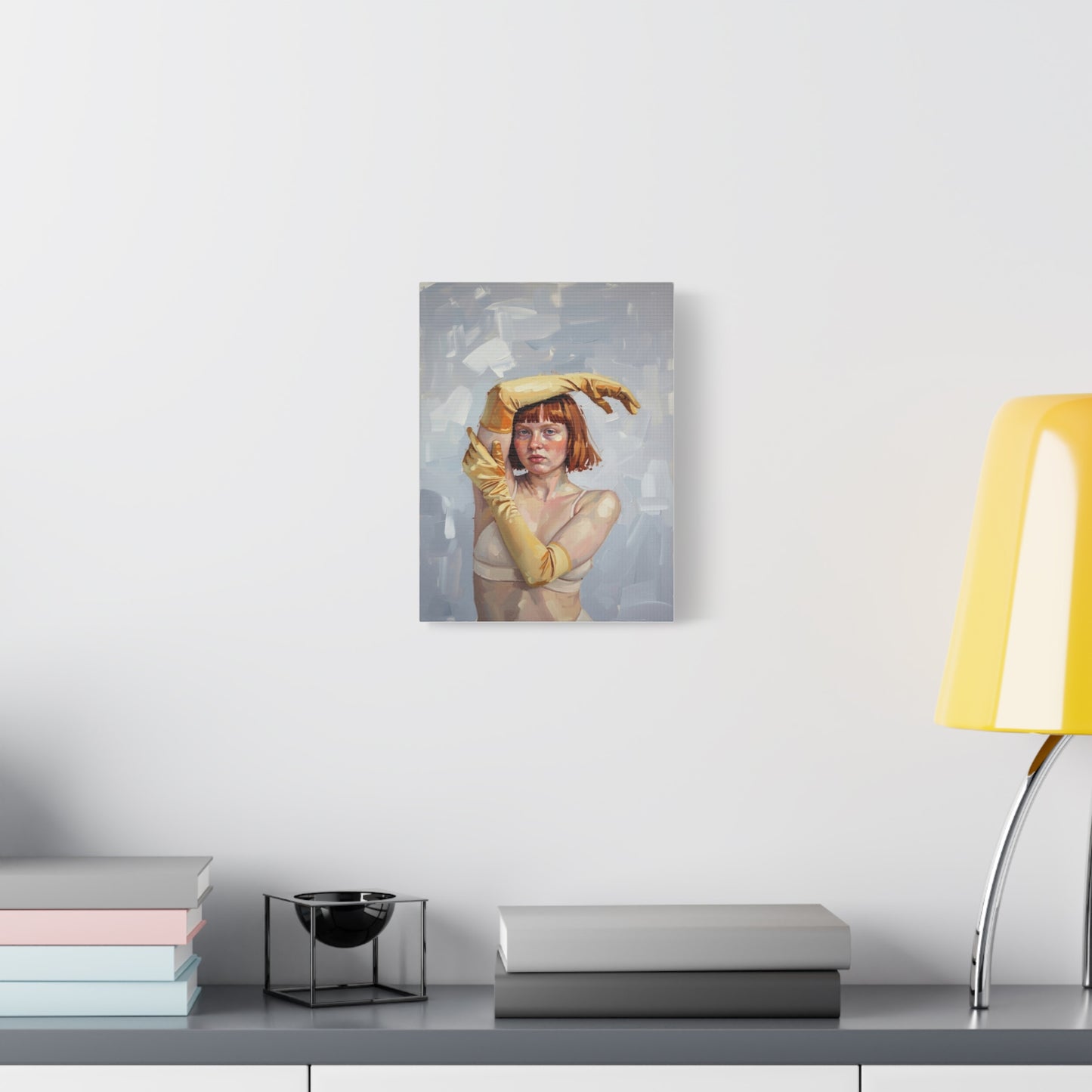 Portrait Canvas Print — Redheaded Woman with Yellow Gloves, Matte Stretched Art