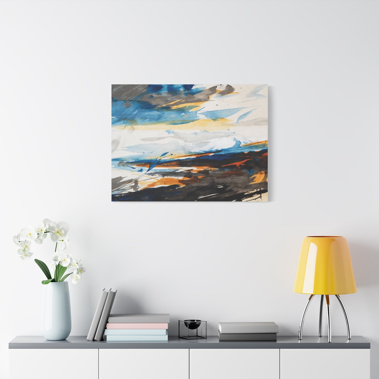 Abstract Oceanic Canvas Print — Blue & Amber Stretched Wall Art