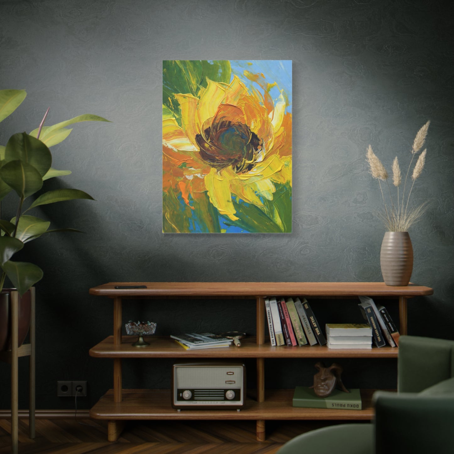 Sunflower Abstract Matte Canvas Wall Art — Bright Floral Painting on Stretched Canvas