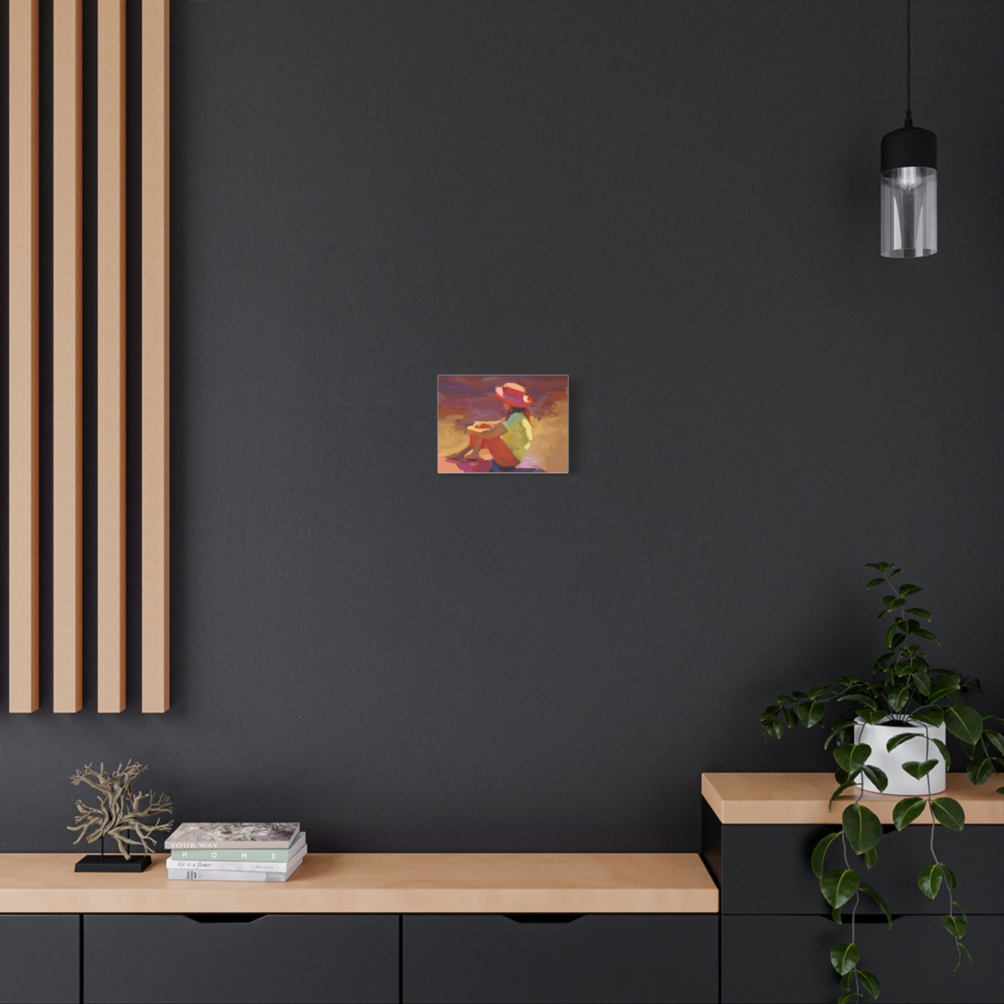 Sunset Daydream Canvas Art — Girl in Hat Matte Stretched Wall Art