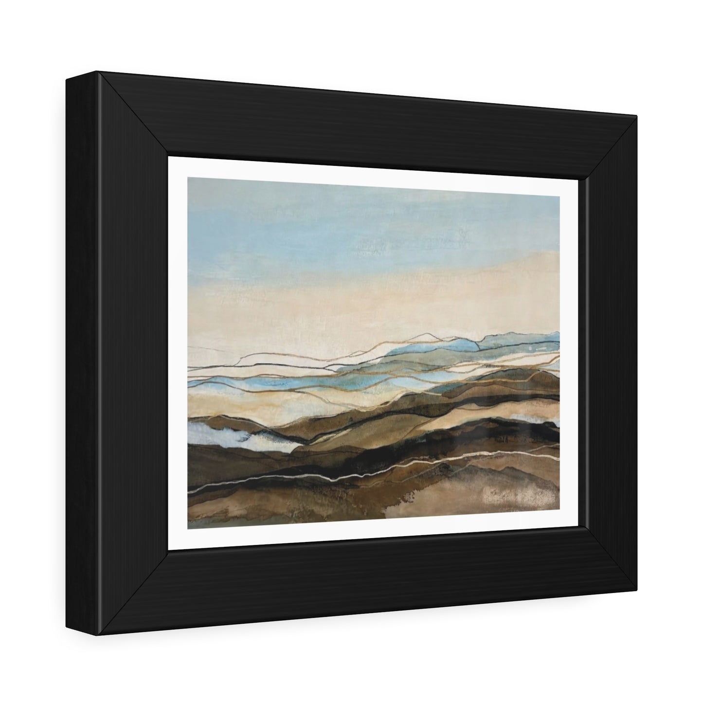 Coastal Abstract Landscape Framed Poster — Serene Blue & Earthtone Wall Art