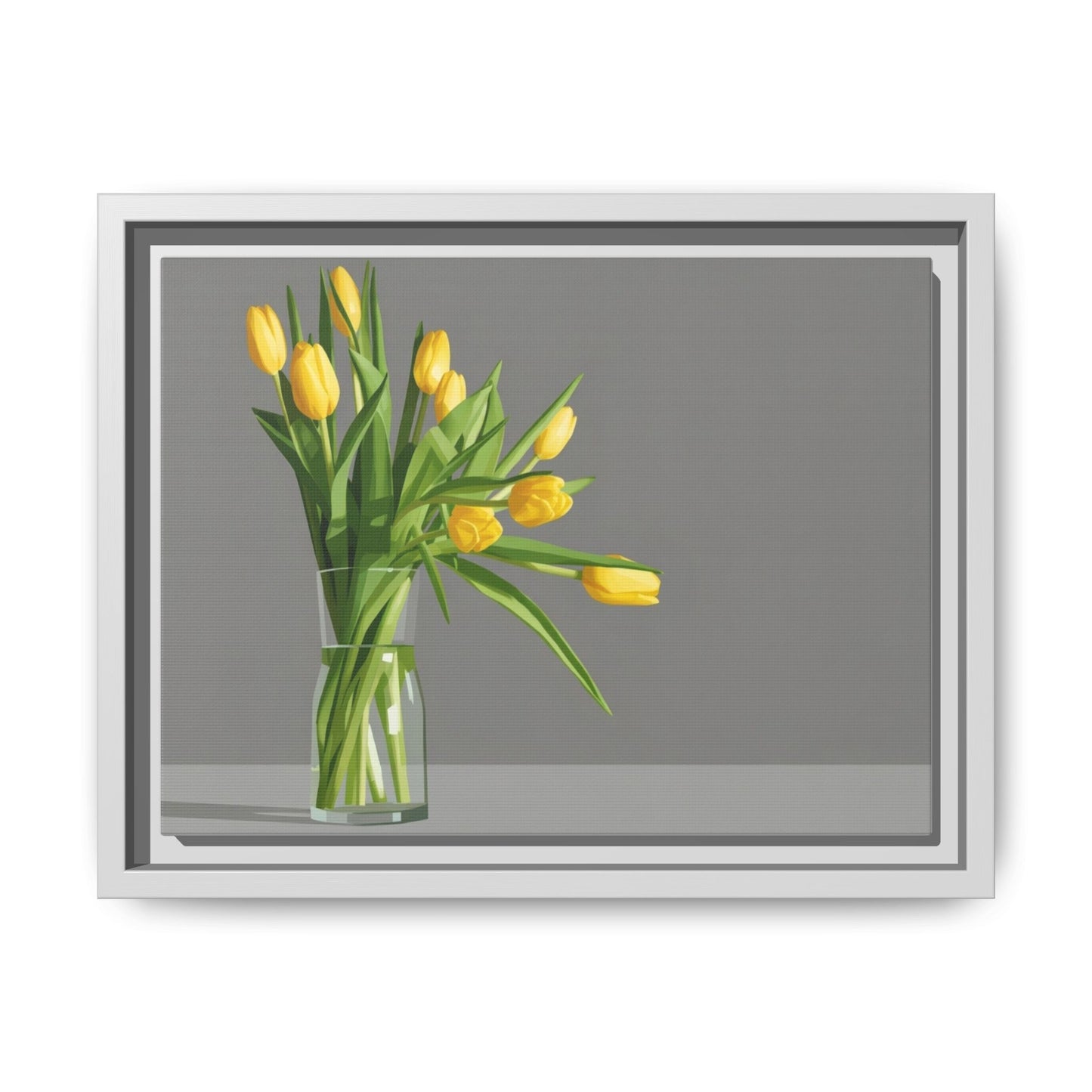 Framed Matte Canvas Art — Yellow Tulip Vase Wall Print