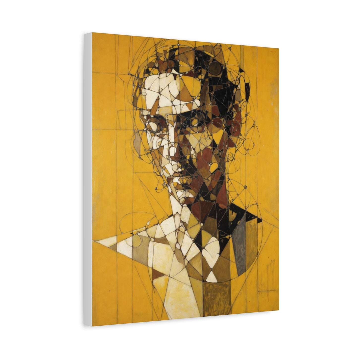 Geometric Portrait Matte Canvas Wall Art – Abstract Yellow Bust