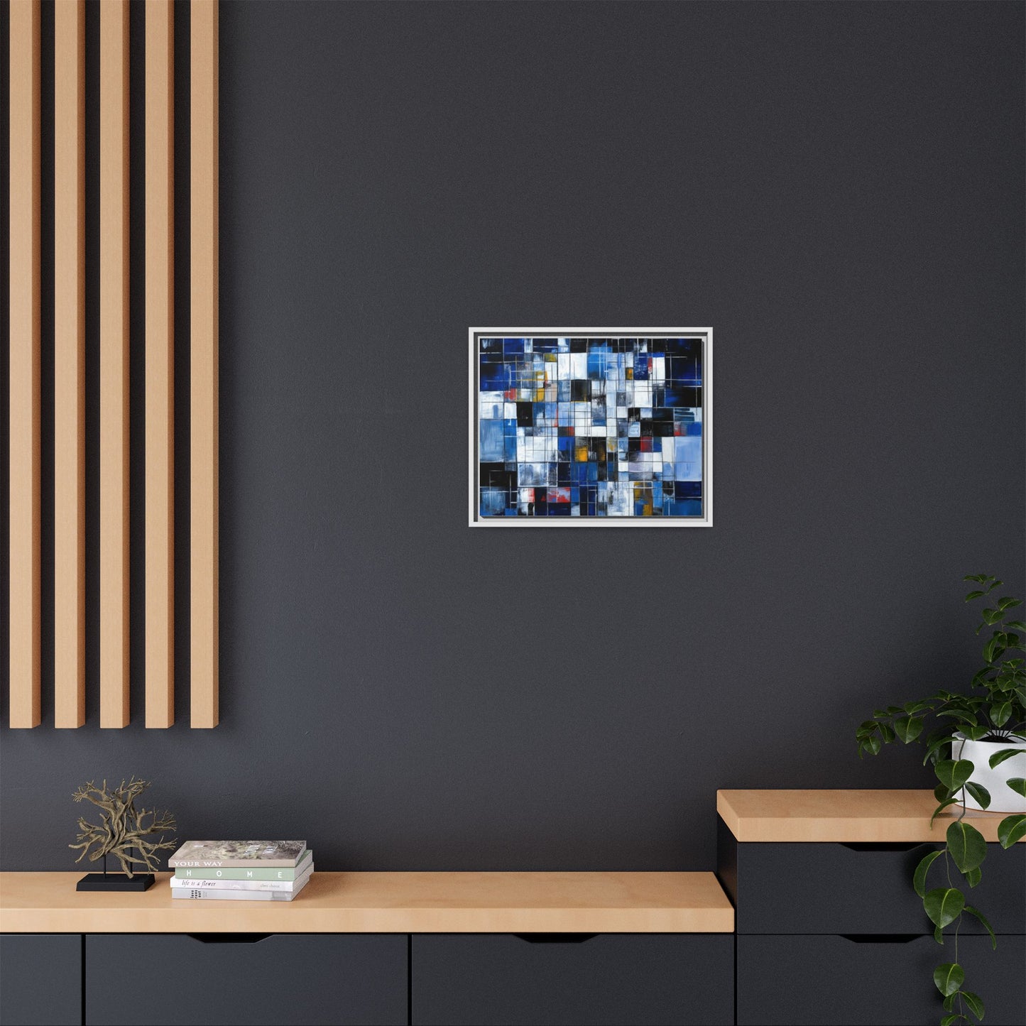 Abstract Blue Grid Matte Canvas Framed Art Print