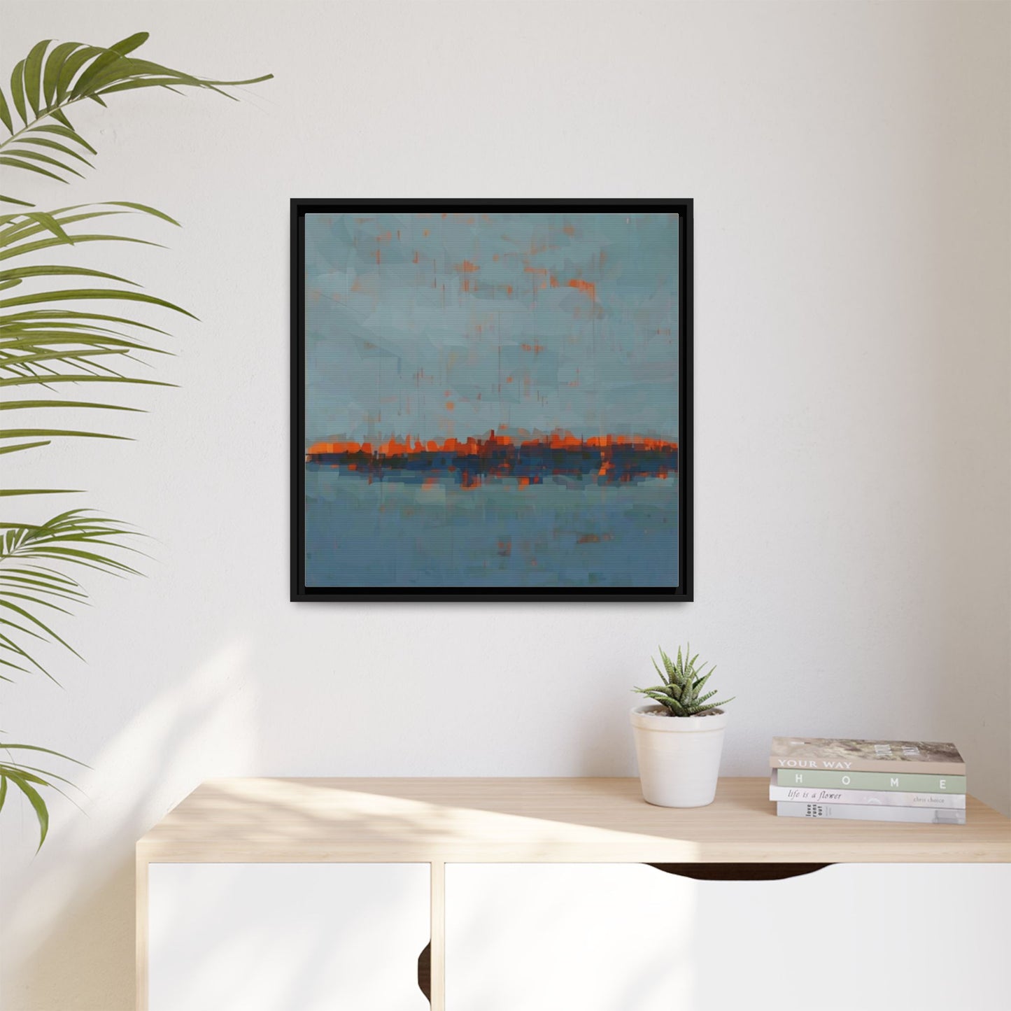 Framed Canvas Art — Teal & Orange Abstract Seascape