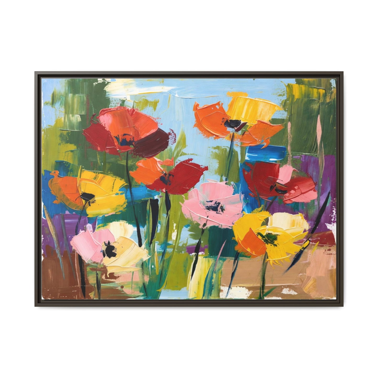 Framed Floral Canvas Print — Colorful Abstract Poppy Artwork
