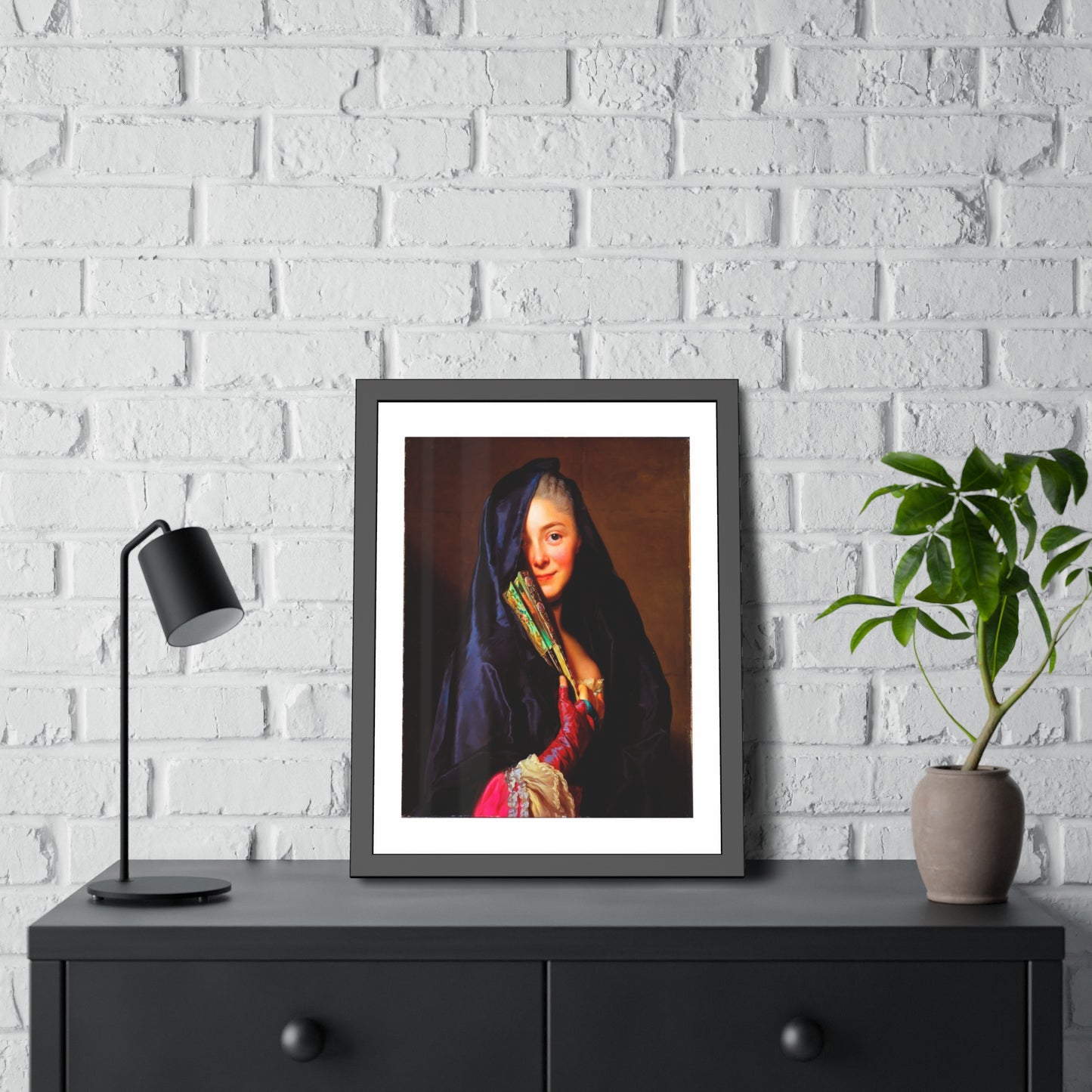 Framed Art Print — Woman with Fan Vintage Portrait Poster