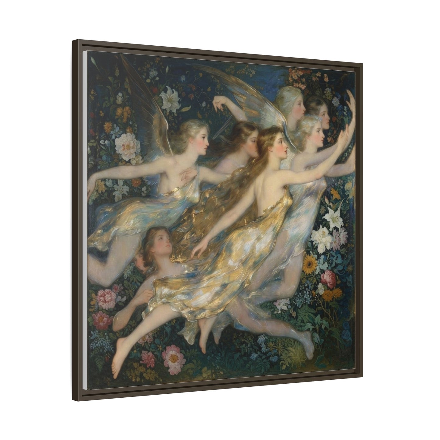 Framed Matte Canvas Wall Art — Vintage Fairies & Floral Painting