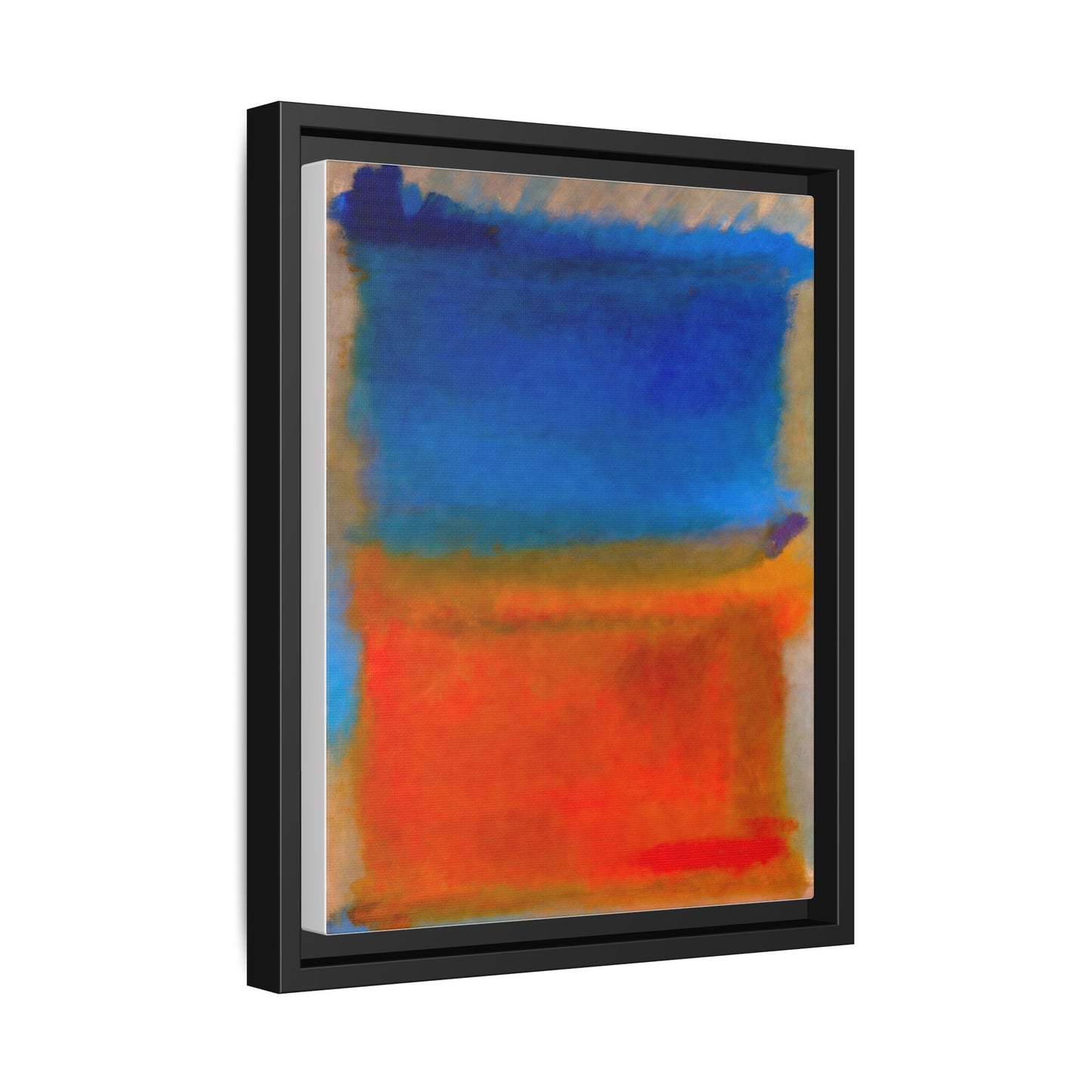 Abstract Color Block Matte Canvas Framed Wall Art — Blue & Orange Modern Painting