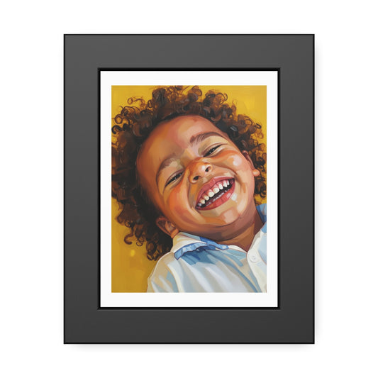 Framed Poster — Joyful Laughing Child Portrait, Colorful Nursery Wall Art