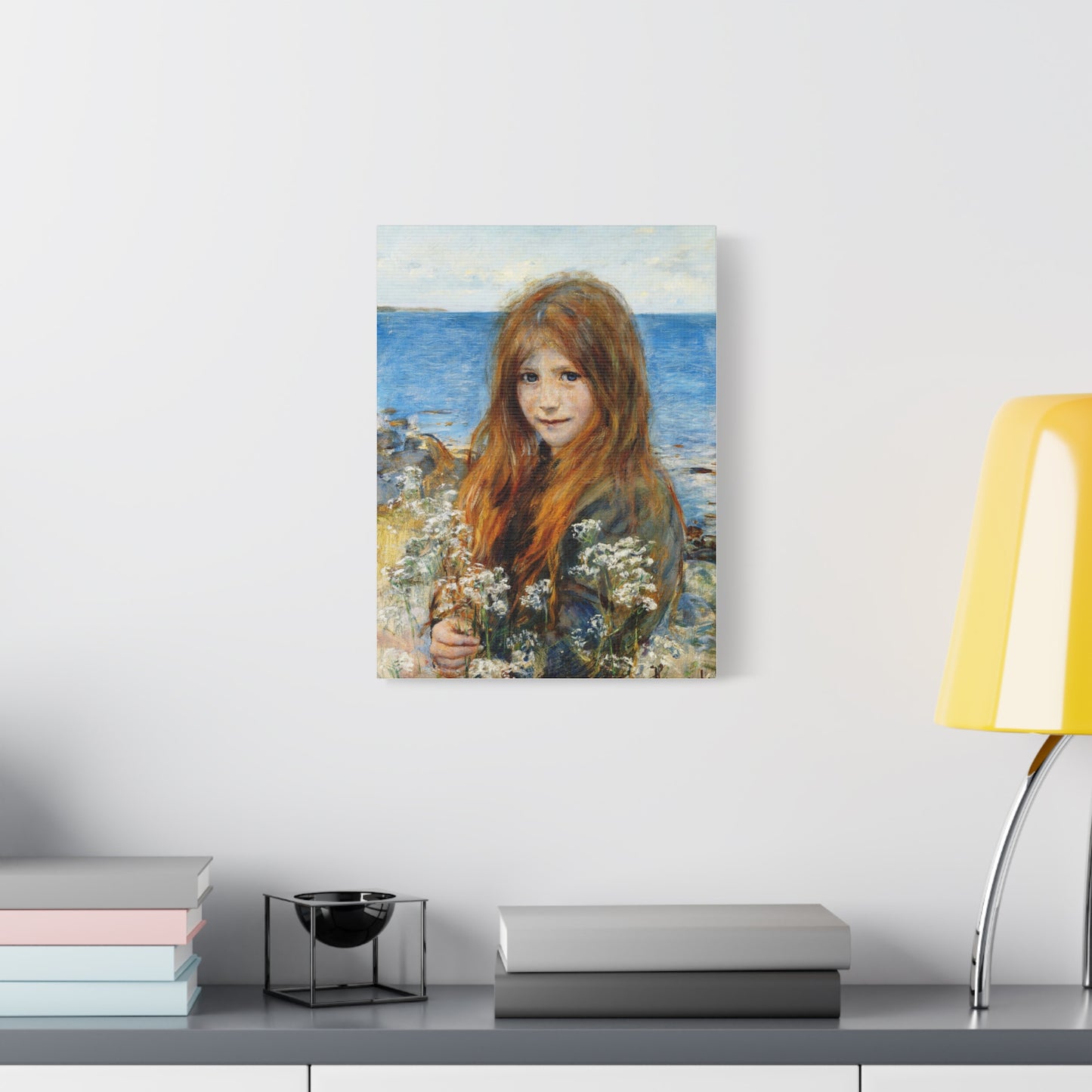 Little girl on the beach by Hans Olaf Heyerdahl Matte Canvas Wall Art Print