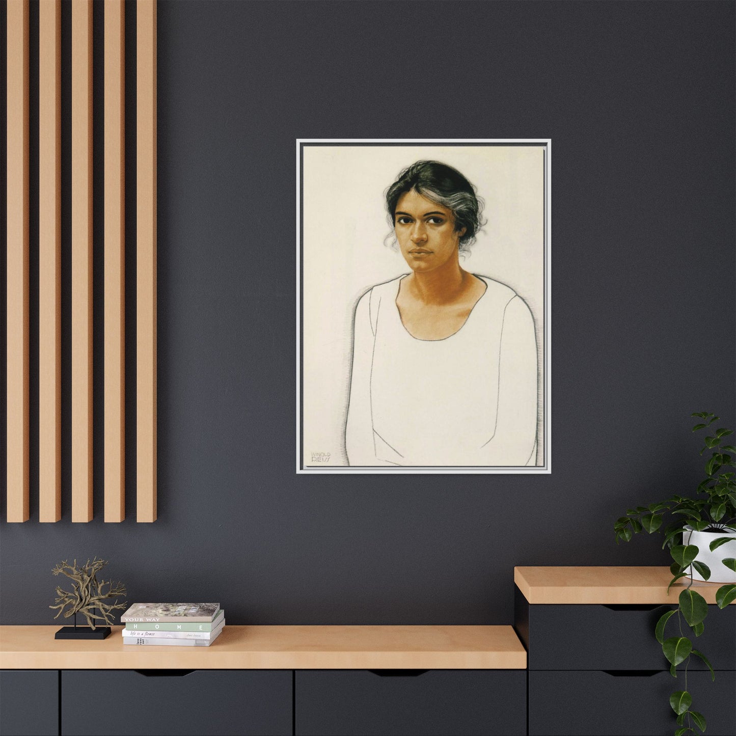 Portrait of a Woman by Winold Reiss Framed Matte Canvas Portrait Print