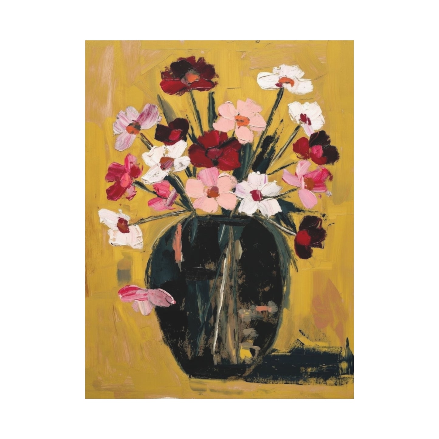 Floral Still Life Canvas Print  Pink & Red Wildflowers in Vase