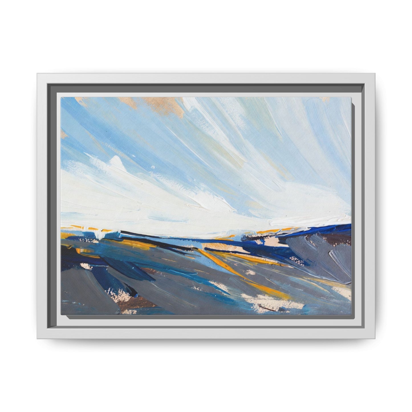 Framed Abstract Seascape Canvas Print — Matte Multi‑Color Wall Art