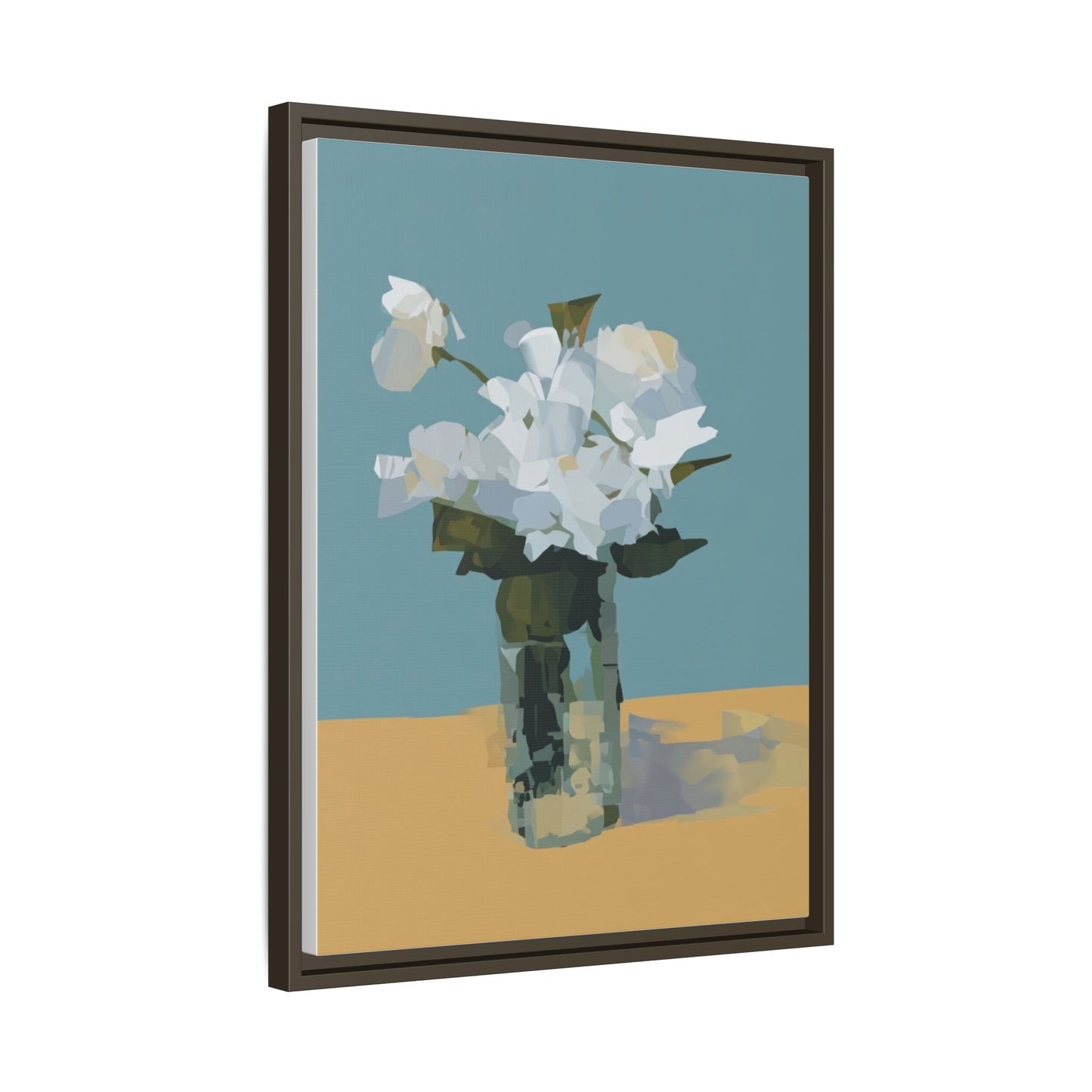 Framed Floral Still Life Canvas Art — Modern White Bouquet Wall Art