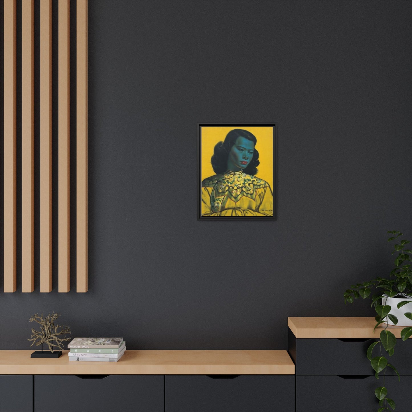 Framed Matte Canvas Art Print — Vintage Portrait with Yellow Background