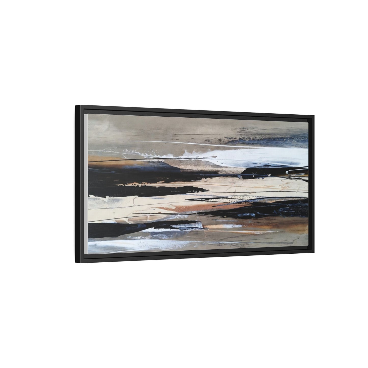 Abstract Seascape Matte Canvas Framed Wall Art — Neutral Coastal Landscape