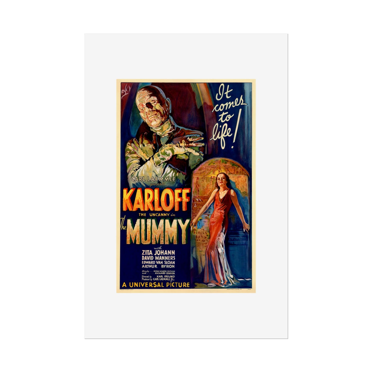 The Mummy 1932 film poster by Karoly Grosz Wall Art Print (Karloff "It Comes to Life!")