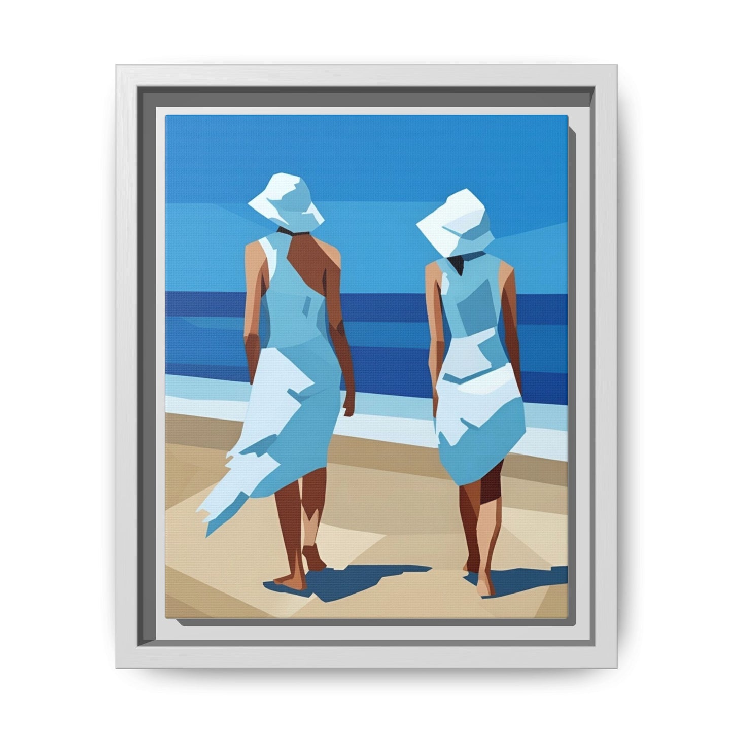 Seaside Stroll Matte Canvas Framed Print — Coastal Beach Art