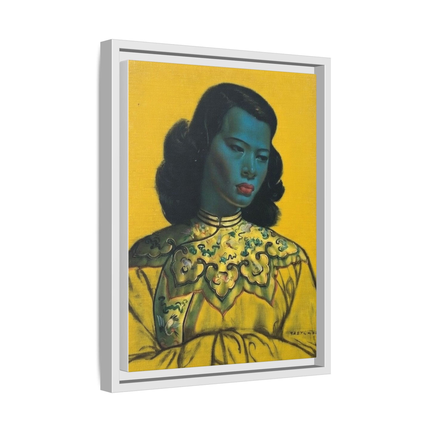 Framed Matte Canvas Art Print — Vintage Portrait with Yellow Background